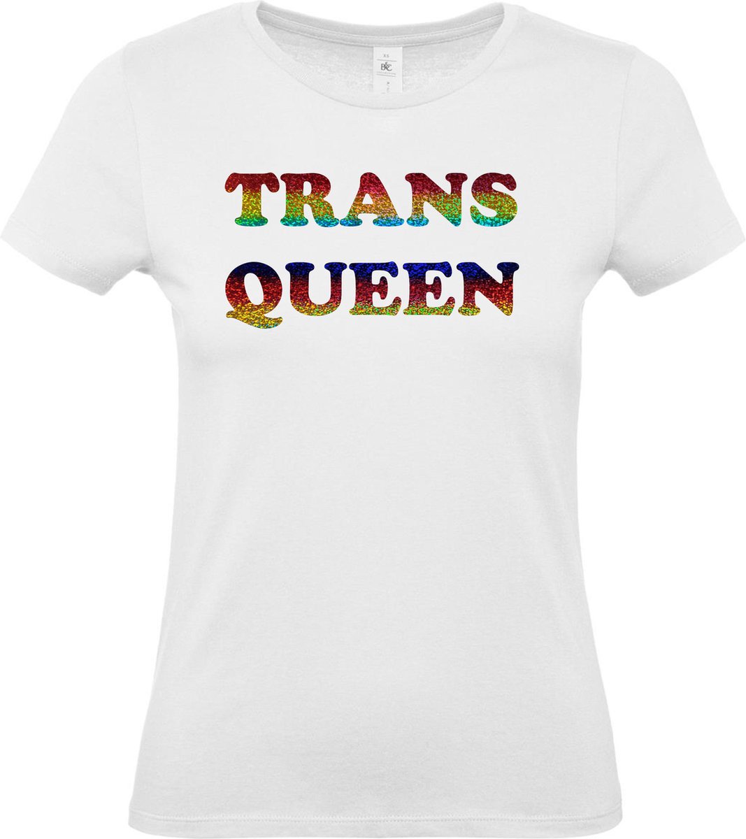Dames t-shirt Transqueen | Regenboog vlag | Gay pride kleding | Pride shirt | Wit | maat M
